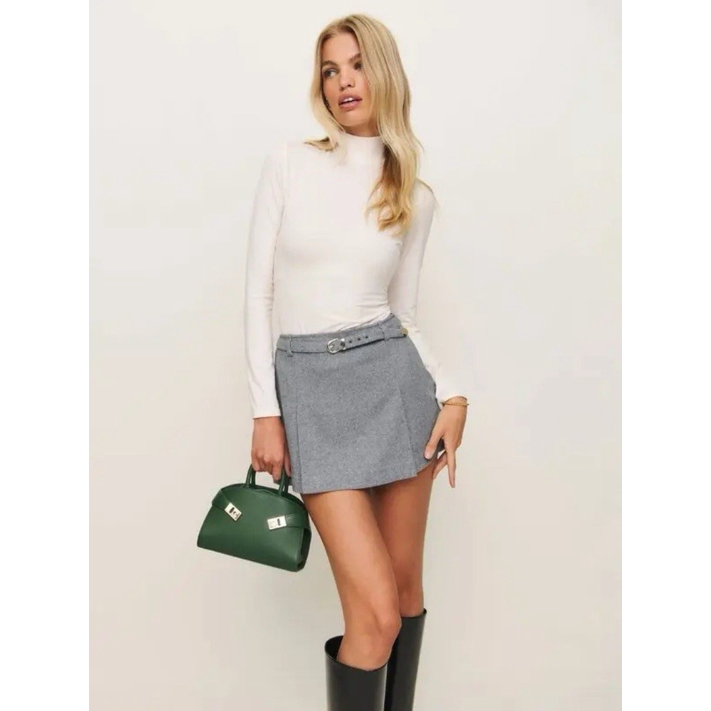 NWD REFORMATION Rory Belted Wool Blend Miniskirt Women’s Size 10 Preppy Academia